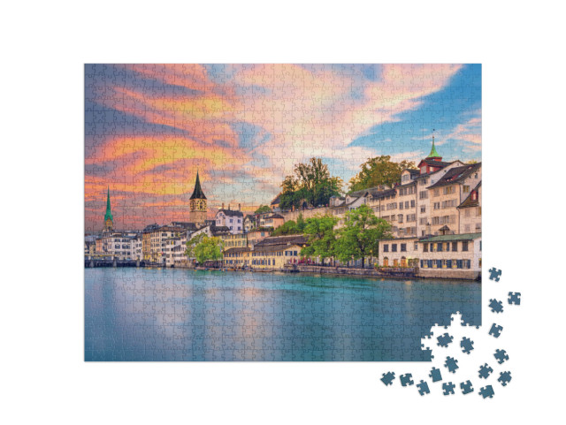 puzzle 1000 dílků „Centrum Curychu ve večerních hodinách“