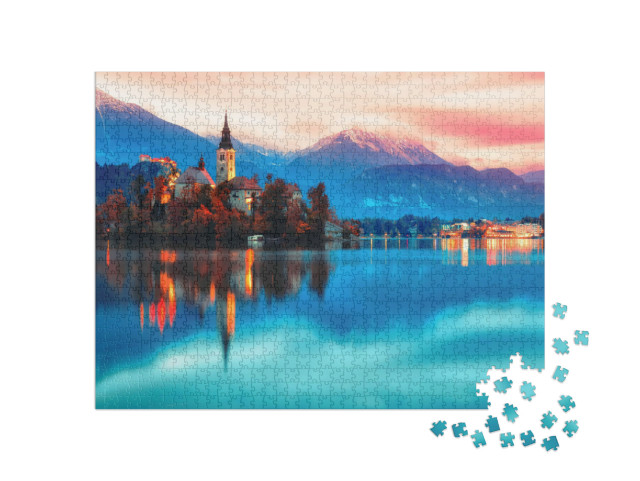puzzle 1000 dílků „Romantické jezero Bled, Slovinsko“