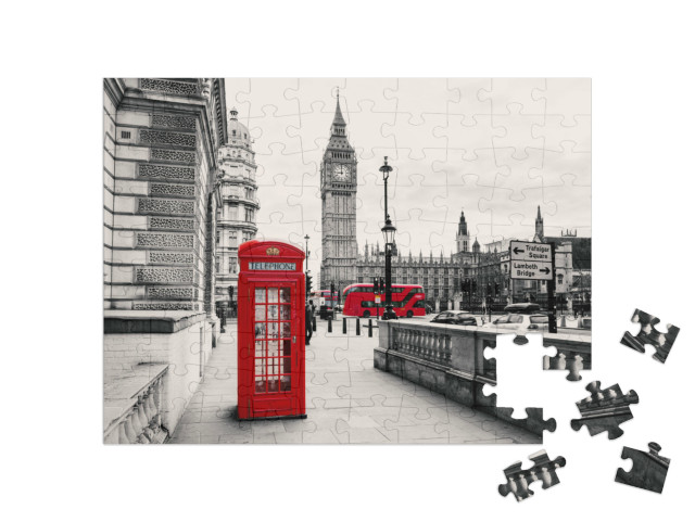 puzzle 100 dílků „Červená telefonní budka, Londýn, Anglie“