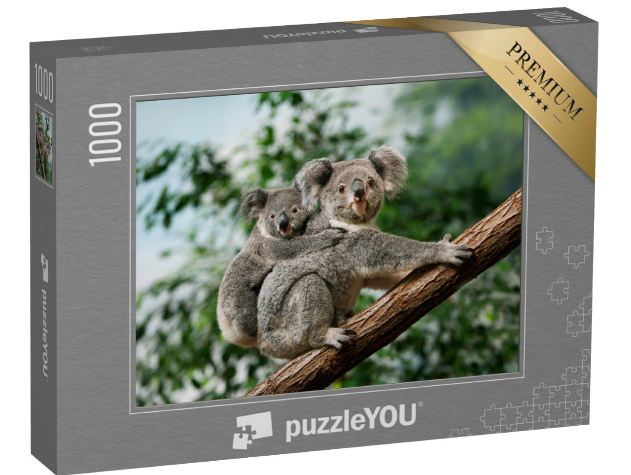 puzzle 1000 dílků „Mládě koaly se přitulí k matčiným zádům“