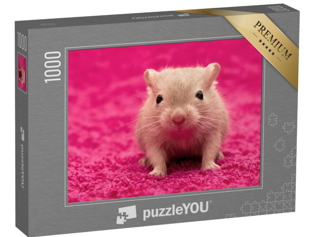 puzzle 1000 dílků „Zvědavá malá pouštní myška na růžovém útulném koberci“