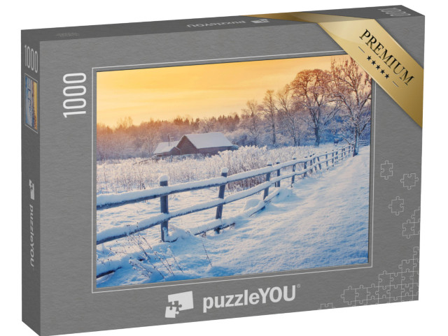 puzzle 1000 dílků „Zimní krajina za mrazivého východu slunce“