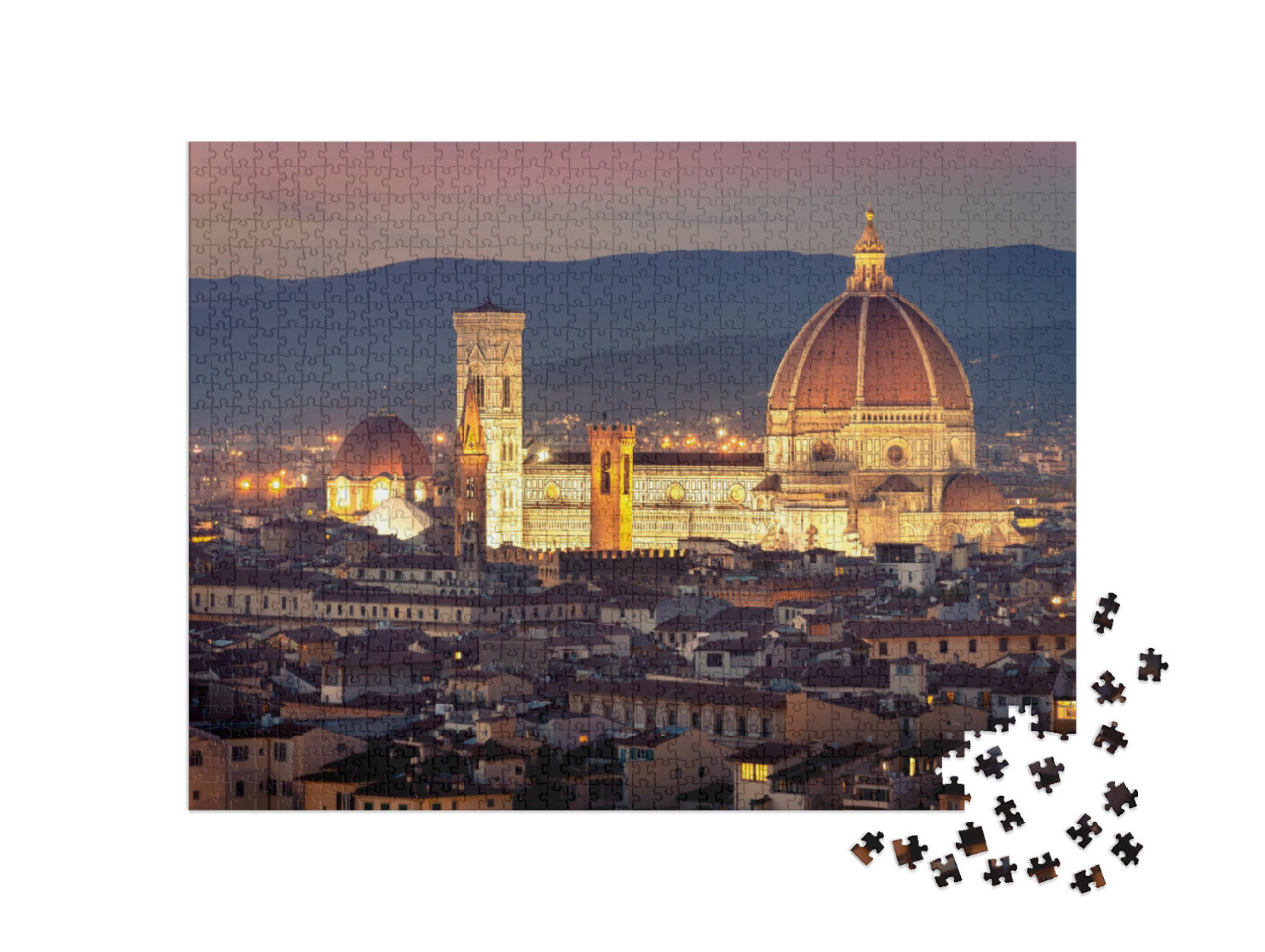 puzzle 1000 dílků „Pohled na Florencii, uprostřed katedrála na náměstí Piazza del Duomo“