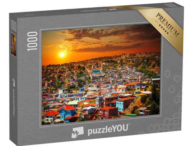 puzzle 1000 dílků „Barevné budovy na kopcích města Valparaiso, které je na seznamu světového dědictví UNESCO, Chile“