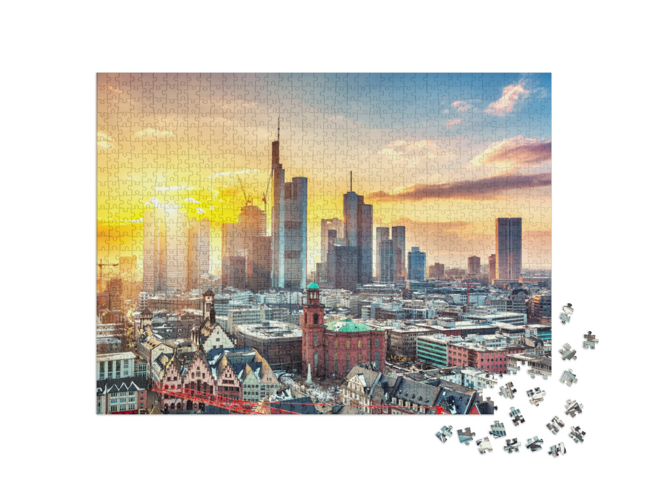 puzzle 1000 dílků „Frankfurt nad Mohanem při západu slunce, Německo“