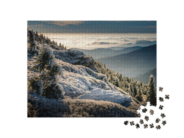 puzzle 1000 dílků „Zimní krajina s výhledy, Jeseníky, Česká republika“