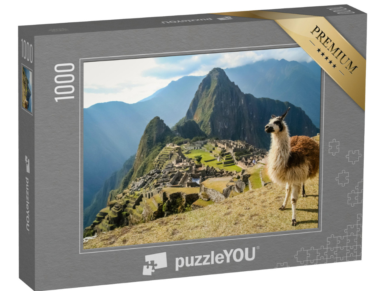 puzzle 1000 dílků „Lama před starobylým inckým městem Machu Picchu“