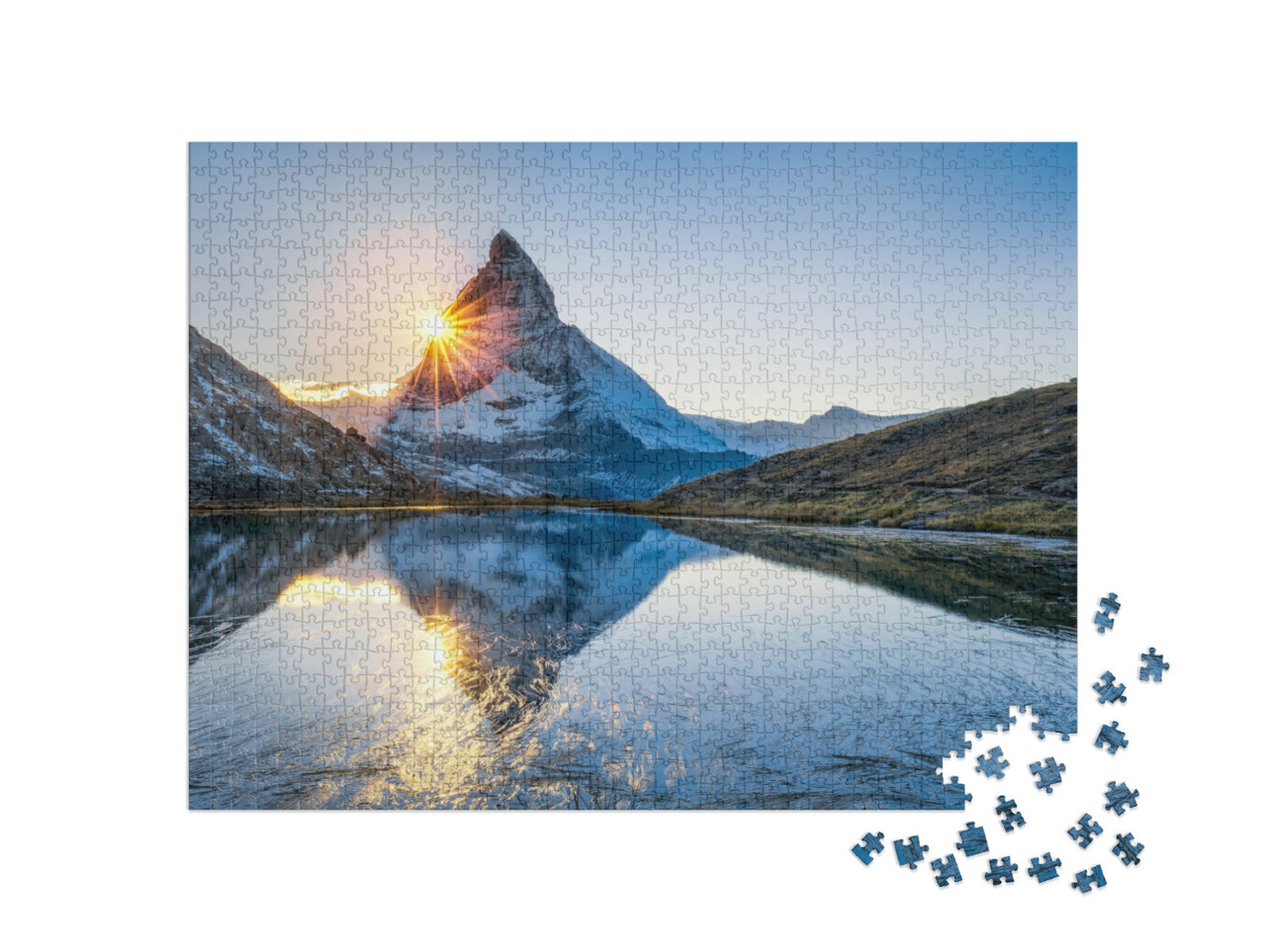 puzzle 1000 dílků „Riffelsee a Matterhorn v kantonu Valais, Švýcarsko“