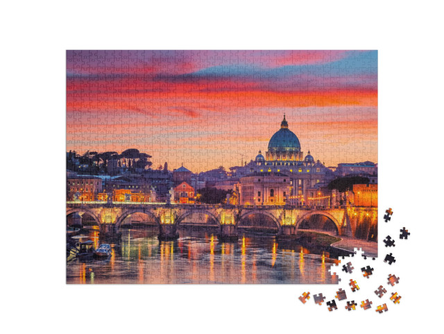 puzzle 1000 dílků „Noční pohled na baziliku svatého Petra a řeku Tiberu v Římě, Itálie“