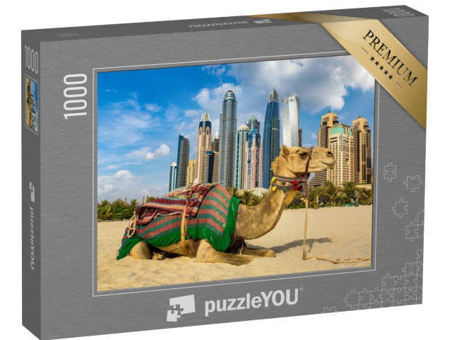 puzzle 1000 dílků „Velbloud před panoramatem Dubaje, Spojené arabské emiráty“