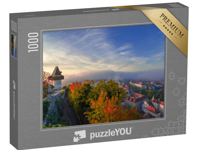 puzzle 1000 dílků „Hodinová věž ve Štýrském Hradci na hoře Schloßberg, Rakousko“