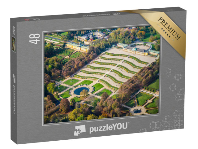 puzzle 48 dílků „Postupim, Německo, zámek Sanssouci na začátku podzimu“