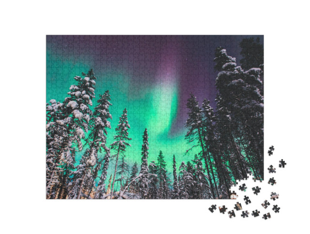 puzzle 1000 dílků „Aurora Borealis: polární záře nad Norskem“