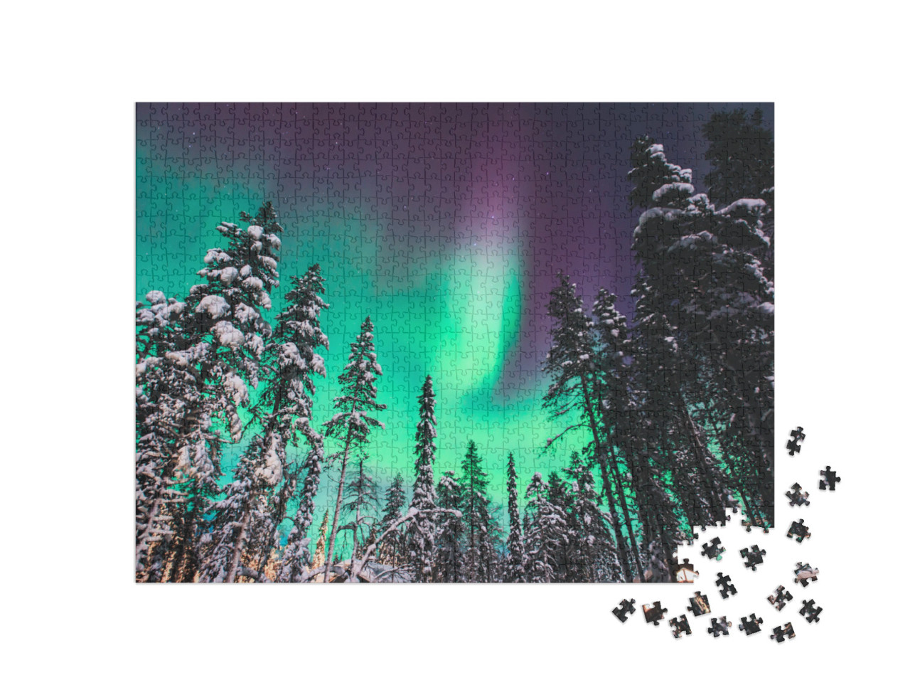 puzzle 1000 dílků „Aurora Borealis: polární záře nad Norskem“
