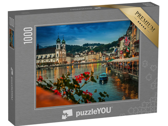 puzzle 1000 dílků „Řeka Reuss v noci, Lucern, Švýcarsko“