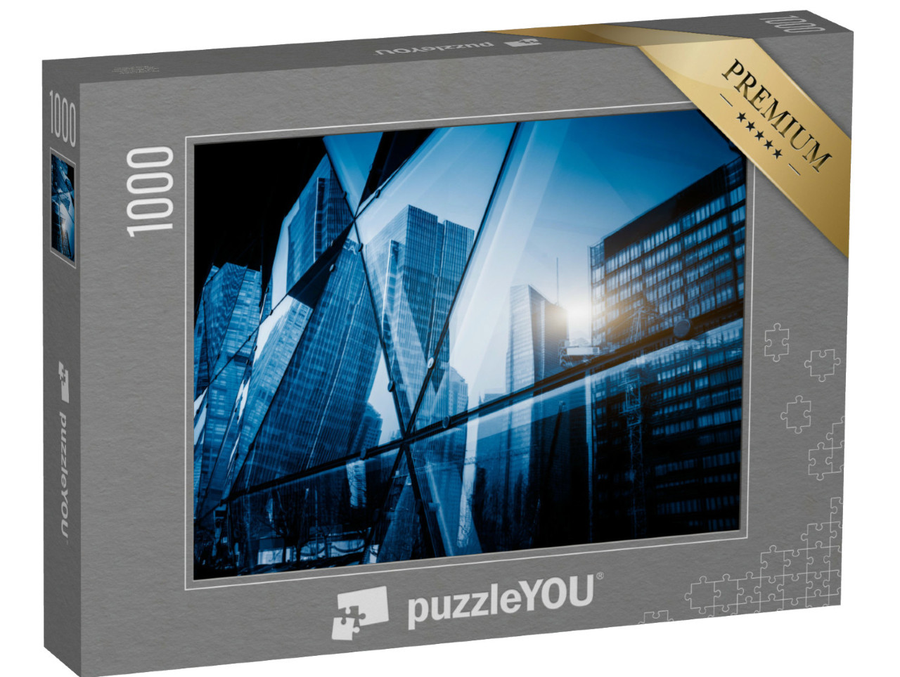 puzzle 1000 dílků „Pohled na moderní skleněný mrakodrap odrážející budovu...“