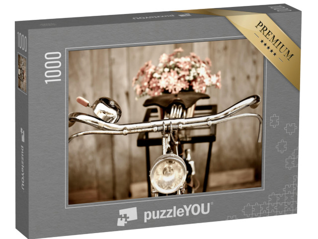 puzzle 1000 dílků „Vintage kolo s kyticí květin na nosiči zavazadel“