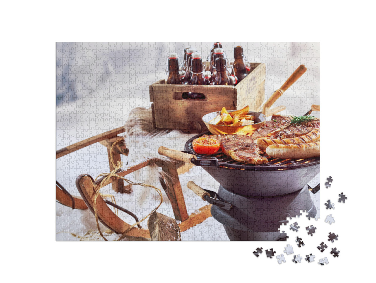 puzzle 1000 dílků „Zimní grilování na sněhu“