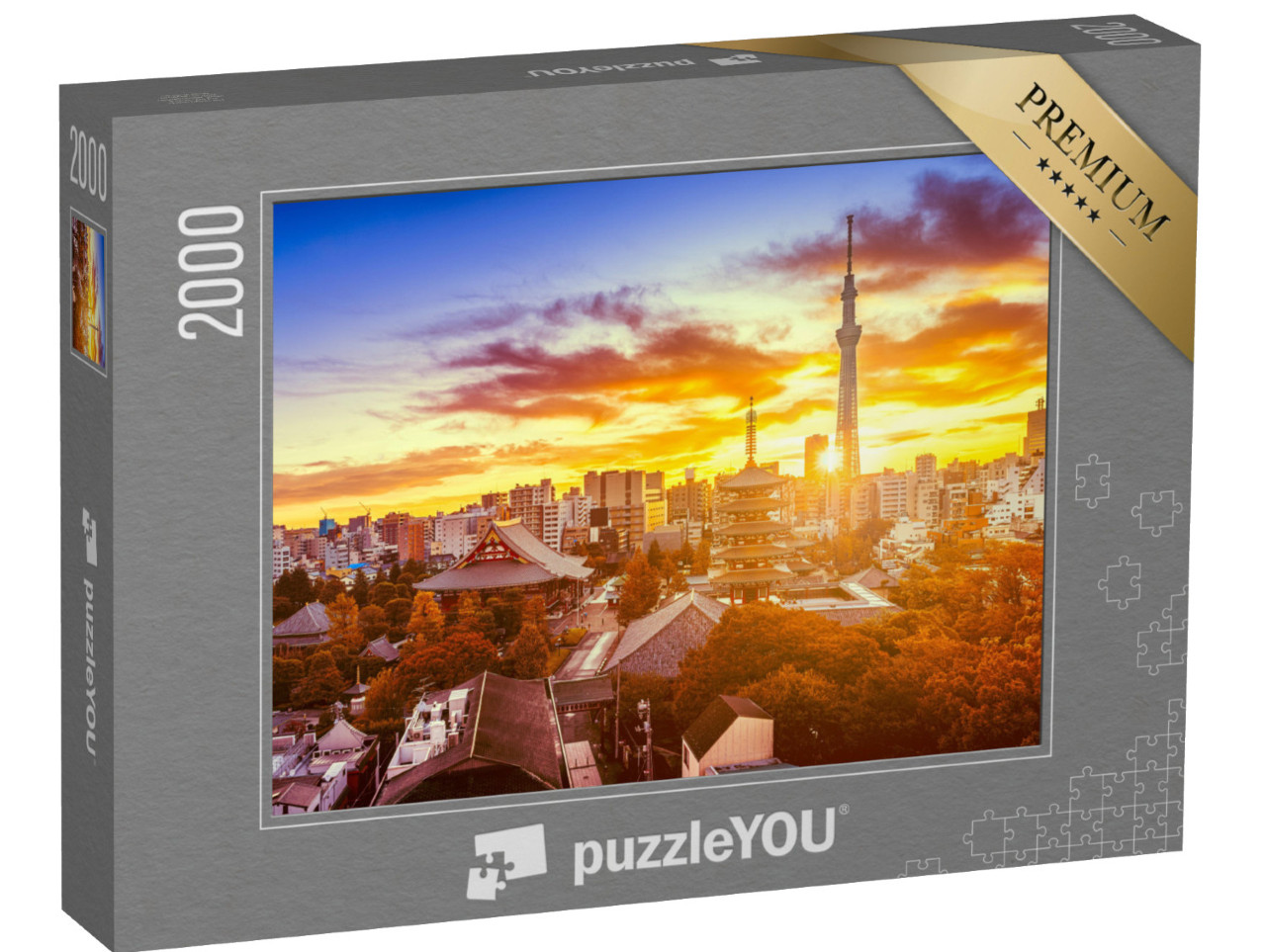 puzzle 2000 dílků „Tokio, Japonsko, chrám Senso-ji a mrakodrap Skytree“