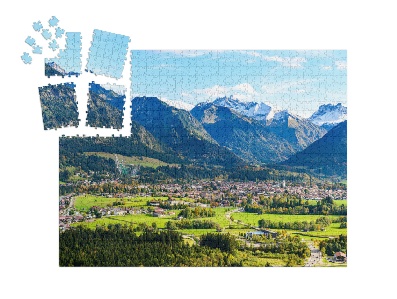 SMART SORTED® | Puzzle 1000 dílků „Panoramatický pohled na Obersdorf v Allgäu“