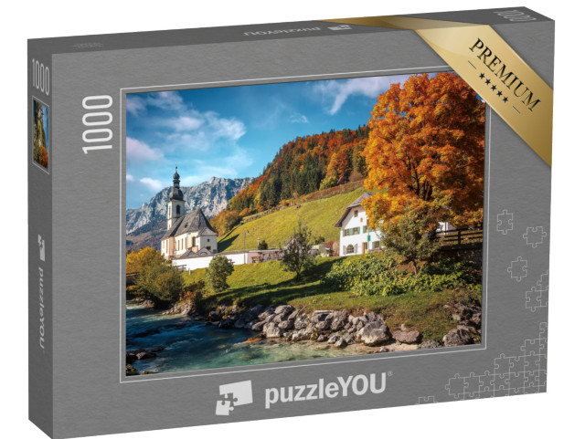 puzzle 1000 dílků „Slunečná podzimní krajina: Bavorské Alpy u Ramsau, Německo“