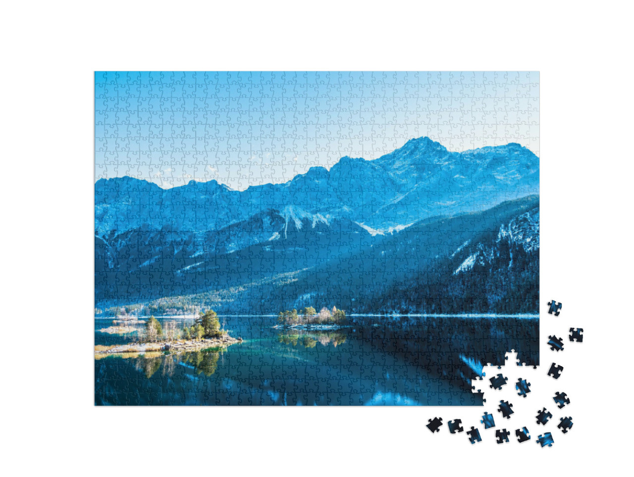 puzzle 1000 dílků „Průzračné jezero Eibsee na úpatí Zugspitze“