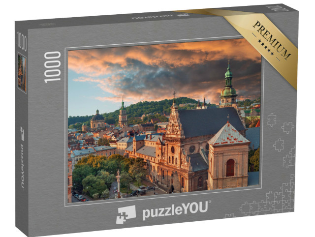 puzzle 1000 dílků „Historické centrum Lvova při západu slunce“