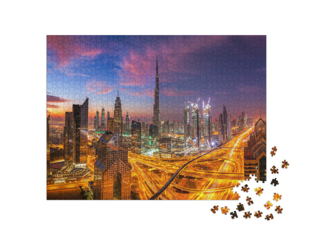 puzzle 1000 dílků „Dubajské panorama při západu slunce“