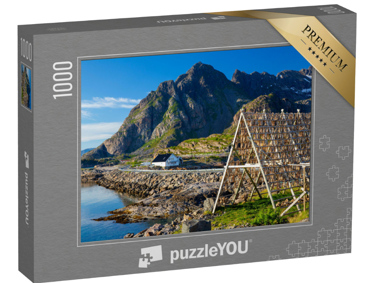 puzzle 1000 dílků „Treska k sušení: Henningsvaer, Lofoty, Norsko“