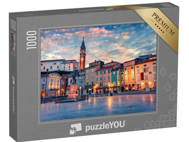 puzzle 1000 dílků „Nádherný večerní pohled na Tartiniho náměstí ve starém centru Piranu, Slovinsko“