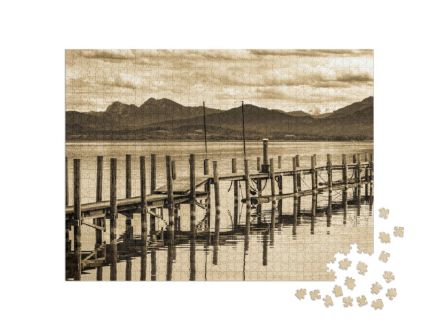 puzzle 1000 dílků „Retrospektiva dřevěné lávky u Gstadt am Chiemsee“