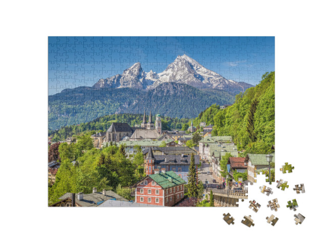 puzzle 500 dílků „Historické město Berchtesgaden s Watzmannem v pozadí, Bavorsko“