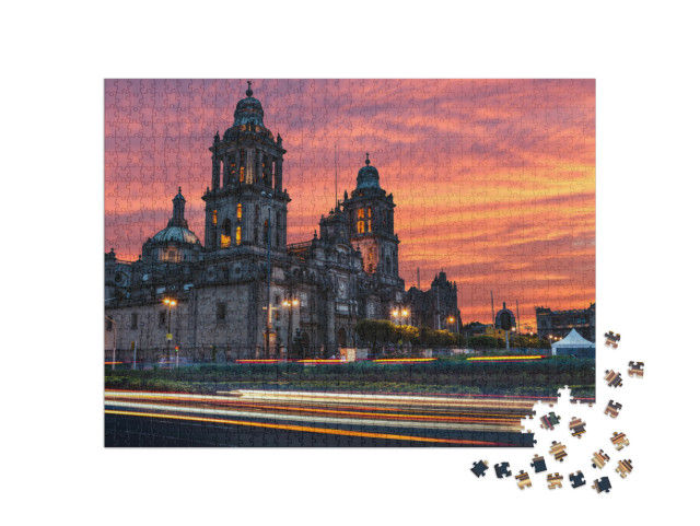 puzzle 1000 dílků „Úchvatný východ slunce nad Metropolitní katedrálou v Mexico City“