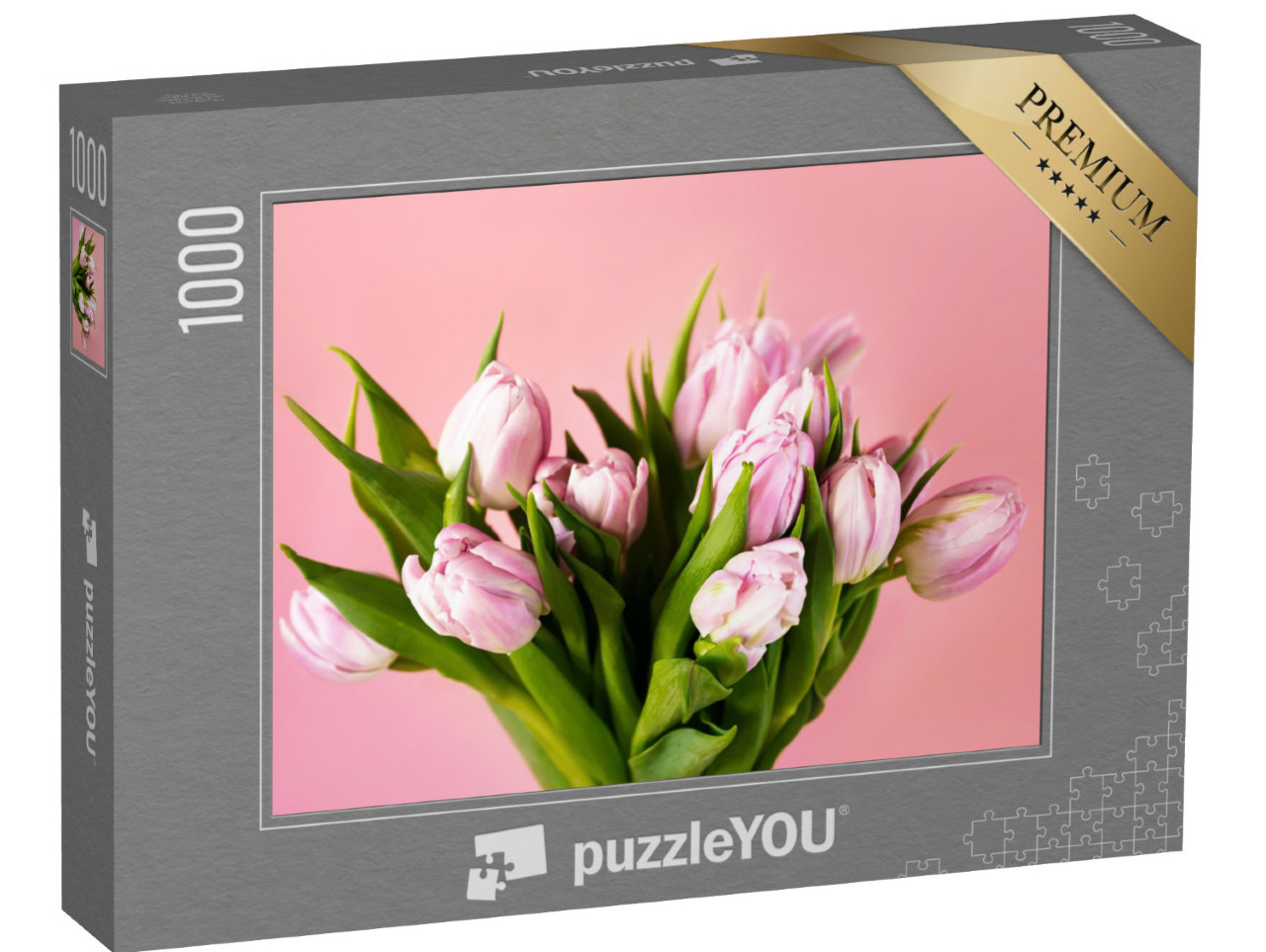 puzzle 1000 dílků „Detailní záběr na kytici růžových tulipánů ke Dni matek“