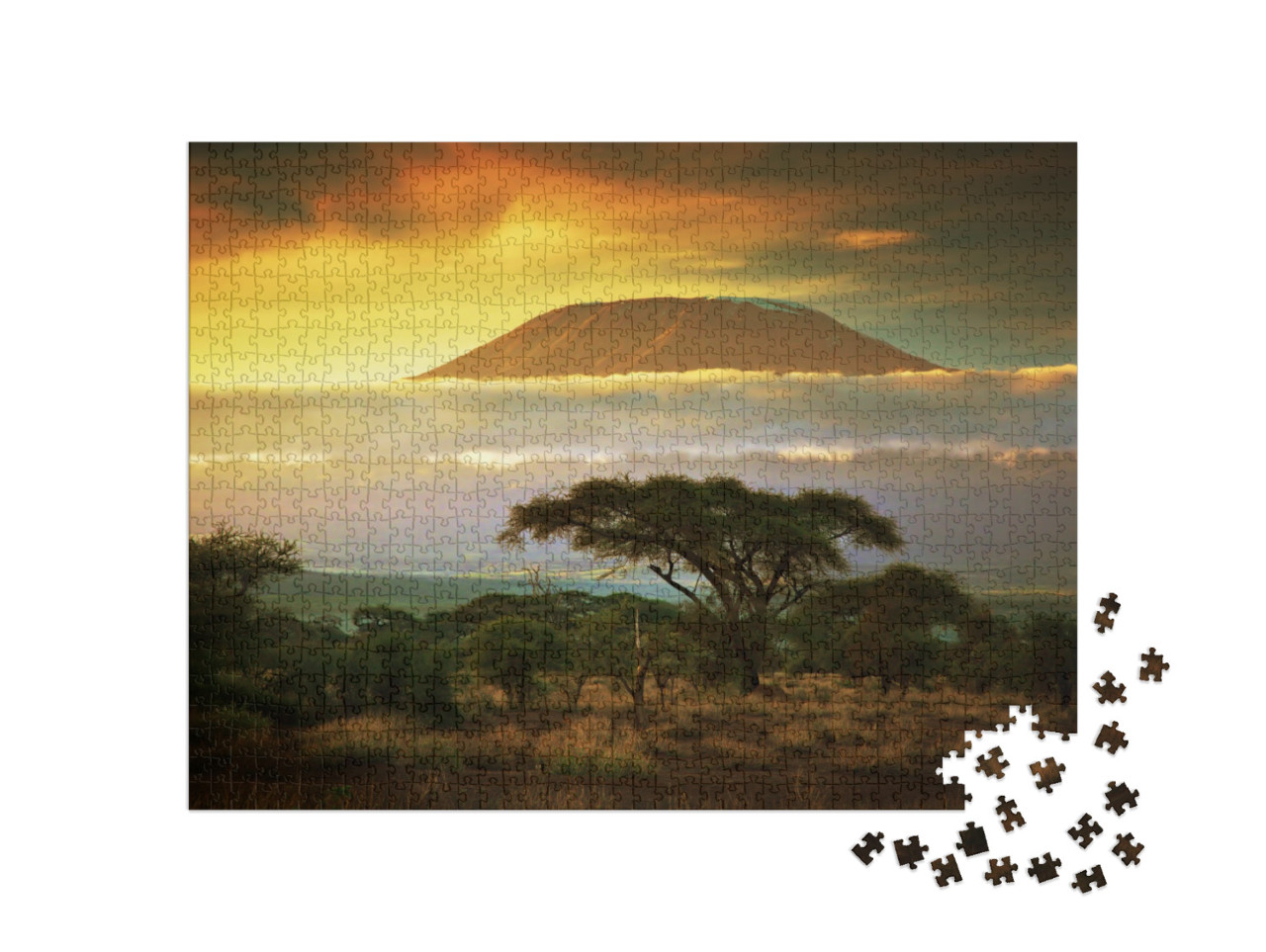 puzzle 1000 dílků „Obrázky: Savana a mraky na Kilimandžáru v Amboseli, Keňa, Afrika“