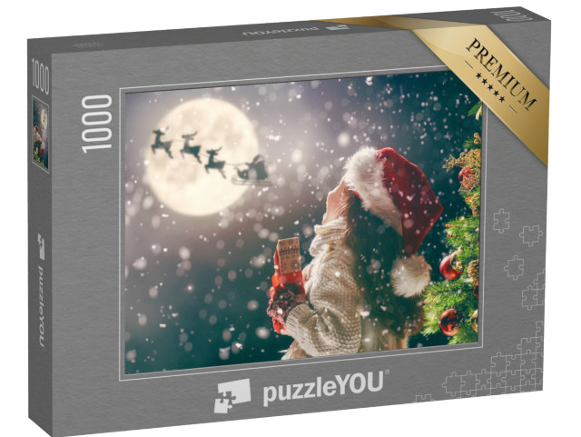 puzzle 1000 dílků „Veselé Vánoce: holčička s vánočním dárkem“