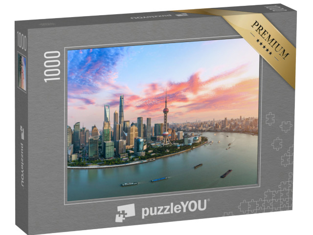 puzzle 1000 dílků „Letecký pohled na panorama Šanghaje ve večerním světle“