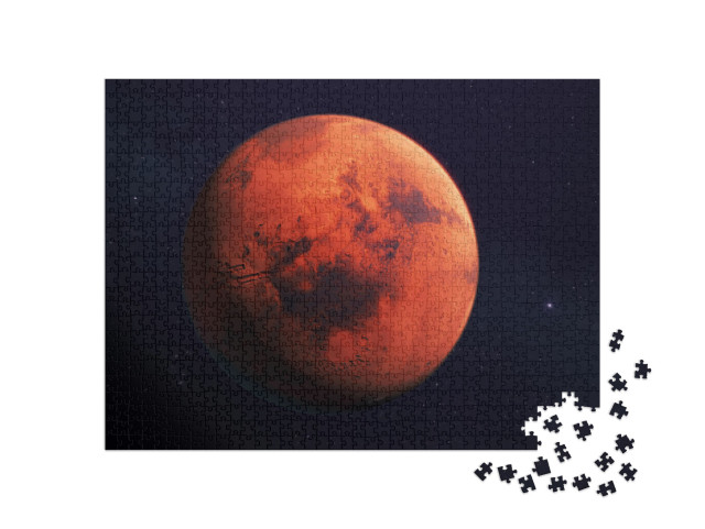puzzle 1000 dílků „Mars, rudá planeta, 3D vykreslení s rysy povrchu“