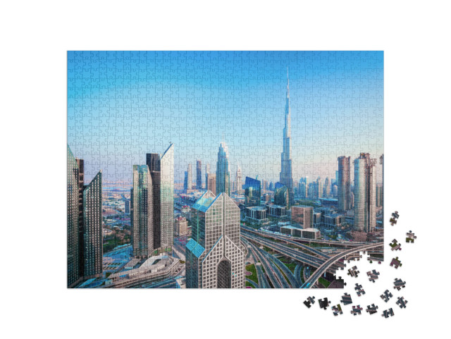 puzzle 1000 dílků „Panorama centra Dubaje při západu slunce“