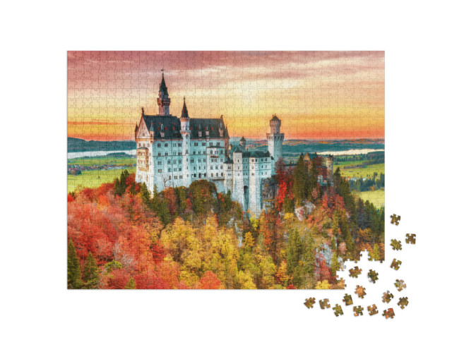puzzle 1000 dílků „Zámek Neuschwanstein na podzim“