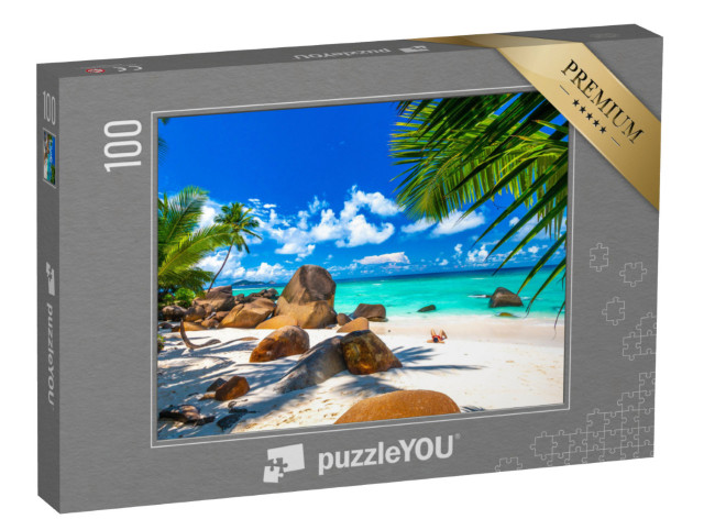 puzzle 100 dílků „Pláž na Seychelách s žulovými skalami“