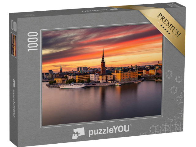 puzzle 1000 dílků „Gamla Stan, staré centrum Stockholmu při západu slunce, Švédsko“