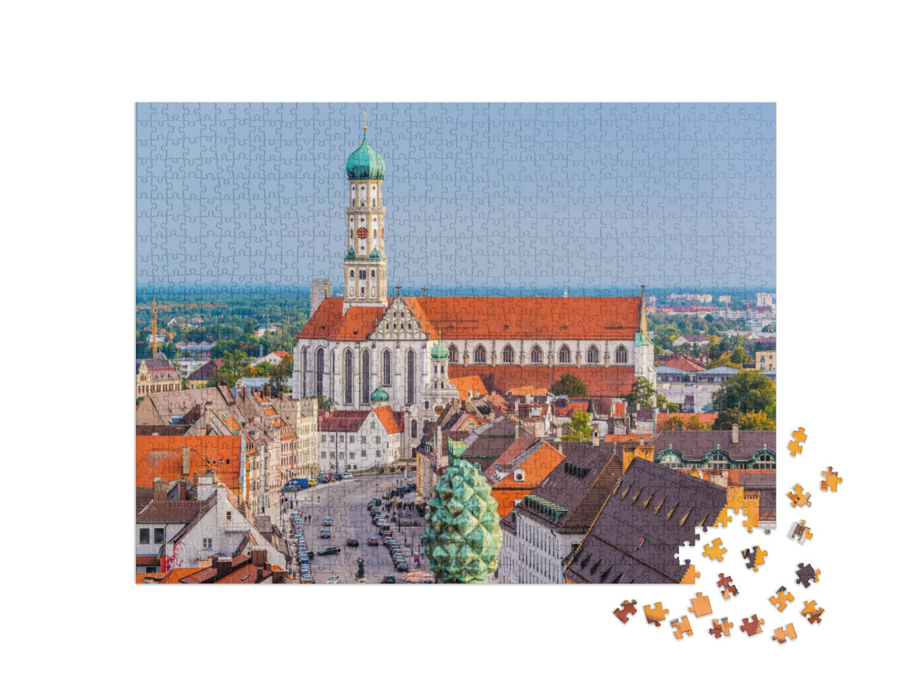 puzzle 1000 dílků „Pohled na katedrály a město Augsburg, Německo“