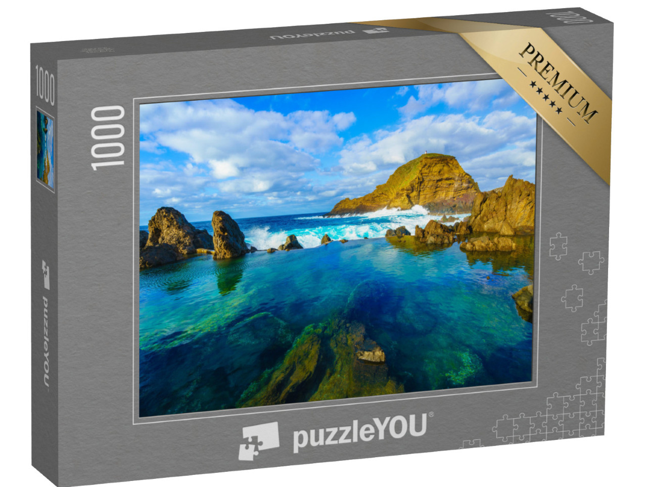 puzzle 1000 dílků „Přírodní vulkanické laguny v Porto Moniz, Madeira, Portugalsko“