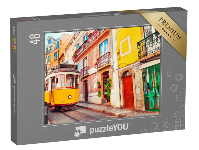 puzzle 48 dílků „Slavná stará tramvaj na ulici v Lisabonu, Portugalsko“