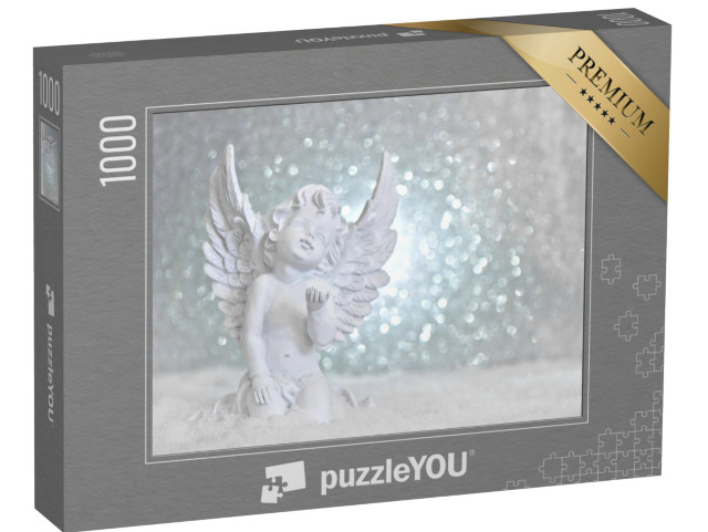 puzzle 1000 dílků „Anděl strážný na sněhu na svítících světlech“