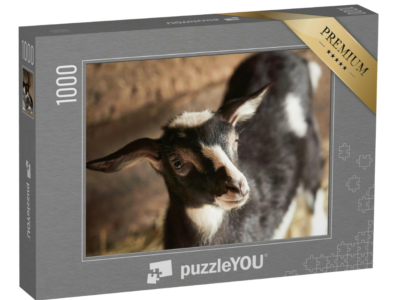 puzzle 1000 dílků „Černobílá koza ve stodole“