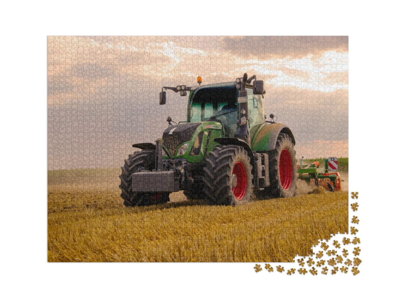 puzzle 2000 dílků „Zelený traktor oře obilné pole“