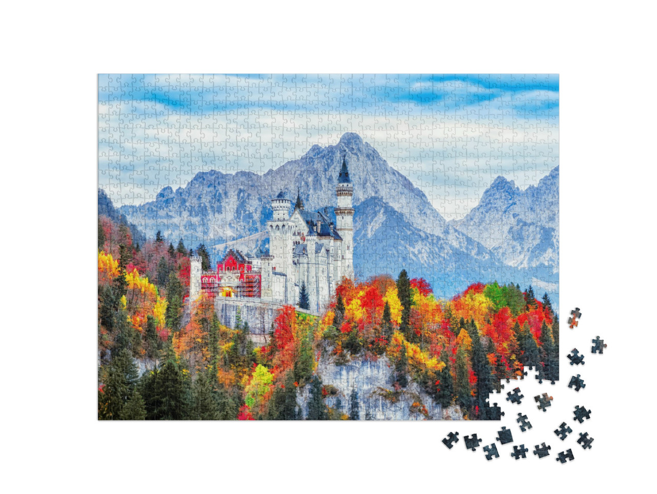 puzzle 1000 dílků „Zámek Neuschwanstein: podzimní dominanta Bavorska, Německo“