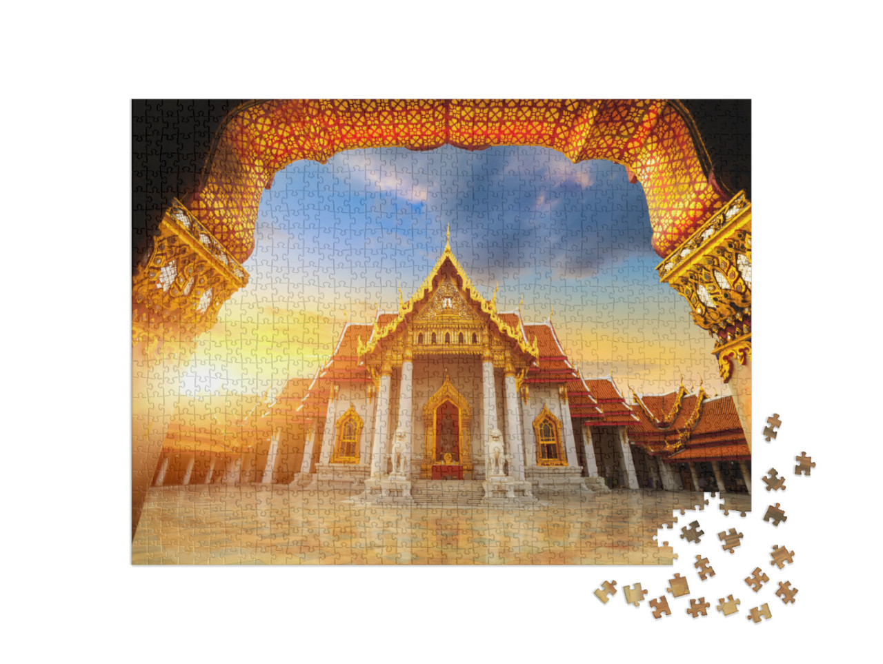 puzzle 1000 dílků „Mramorový chrám, Wat Benchamabopitr Dusitvanaram, Bangkok“